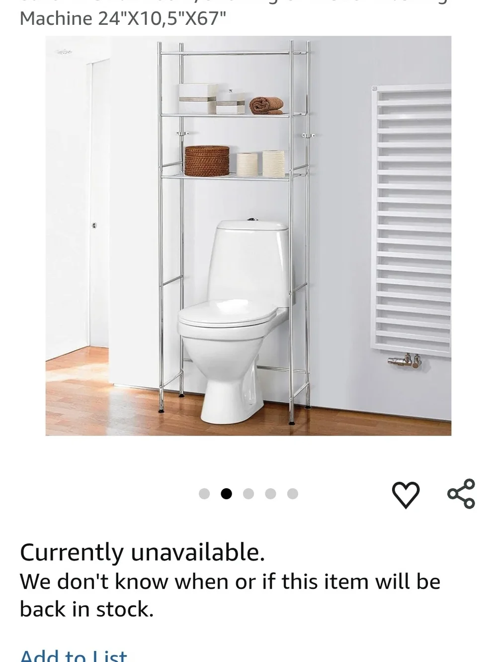 Metal Over-the-Toilet Bathroom Shelf Unit in Silver